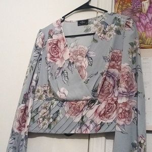 Blue floral cropped blouse